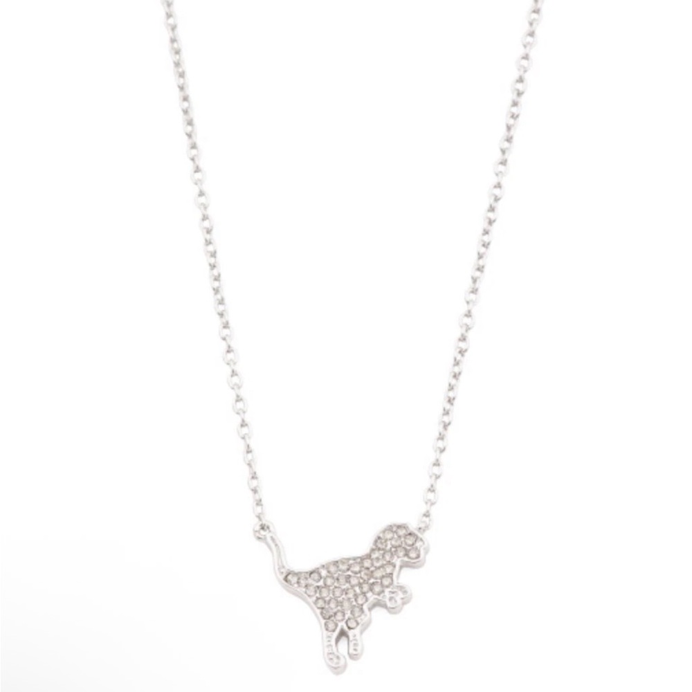 NWT COACH Signature Pave Diamond Silver Rexy Dinosaur T-Rex Necklace + Dust Bag - Picture 3 of 4